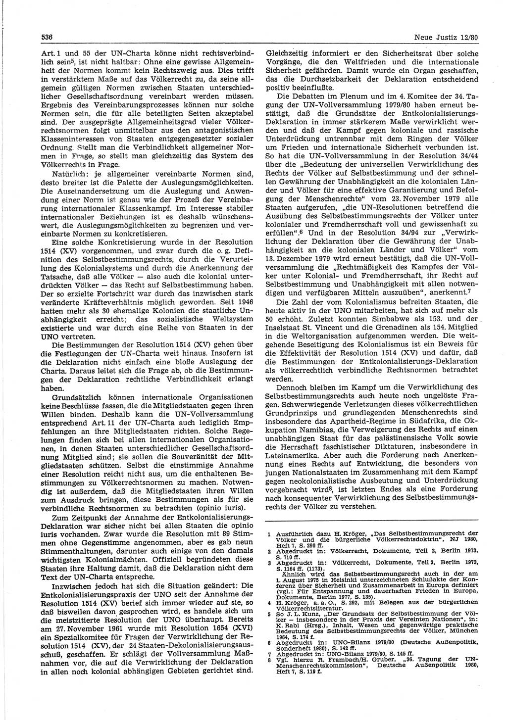 Neue Justiz (NJ), Zeitschrift für sozialistisches Recht und Gesetzlichkeit [Deutsche Demokratische Republik (DDR)], 34. Jahrgang 1980, Seite 536 (NJ DDR 1980, S. 536)