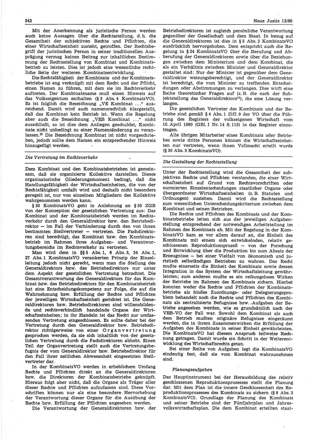 Neue Justiz (NJ), Zeitschrift für sozialistisches Recht und Gesetzlichkeit [Deutsche Demokratische Republik (DDR)], 34. Jahrgang 1980, Seite 542 (NJ DDR 1980, S. 542)