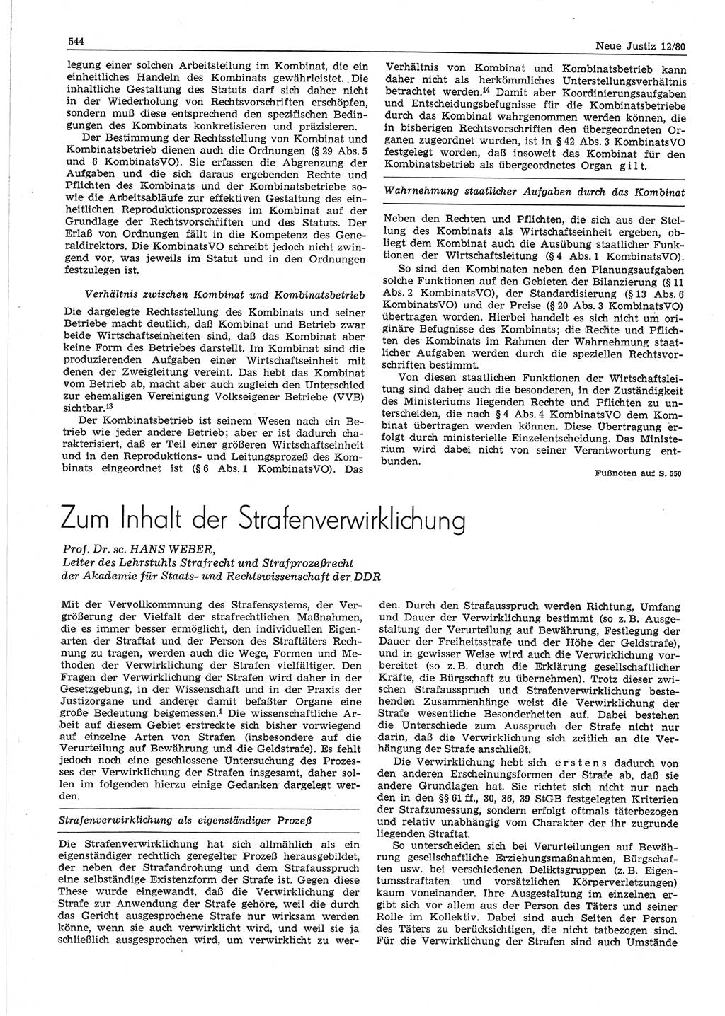 Neue Justiz (NJ), Zeitschrift für sozialistisches Recht und Gesetzlichkeit [Deutsche Demokratische Republik (DDR)], 34. Jahrgang 1980, Seite 544 (NJ DDR 1980, S. 544)