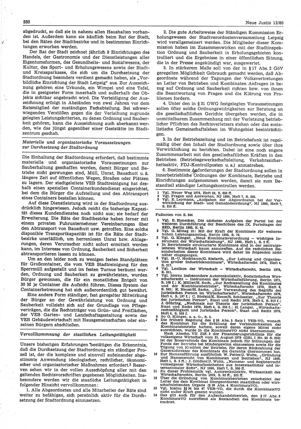 Neue Justiz (NJ), Zeitschrift für sozialistisches Recht und Gesetzlichkeit [Deutsche Demokratische Republik (DDR)], 34. Jahrgang 1980, Seite 550 (NJ DDR 1980, S. 550)