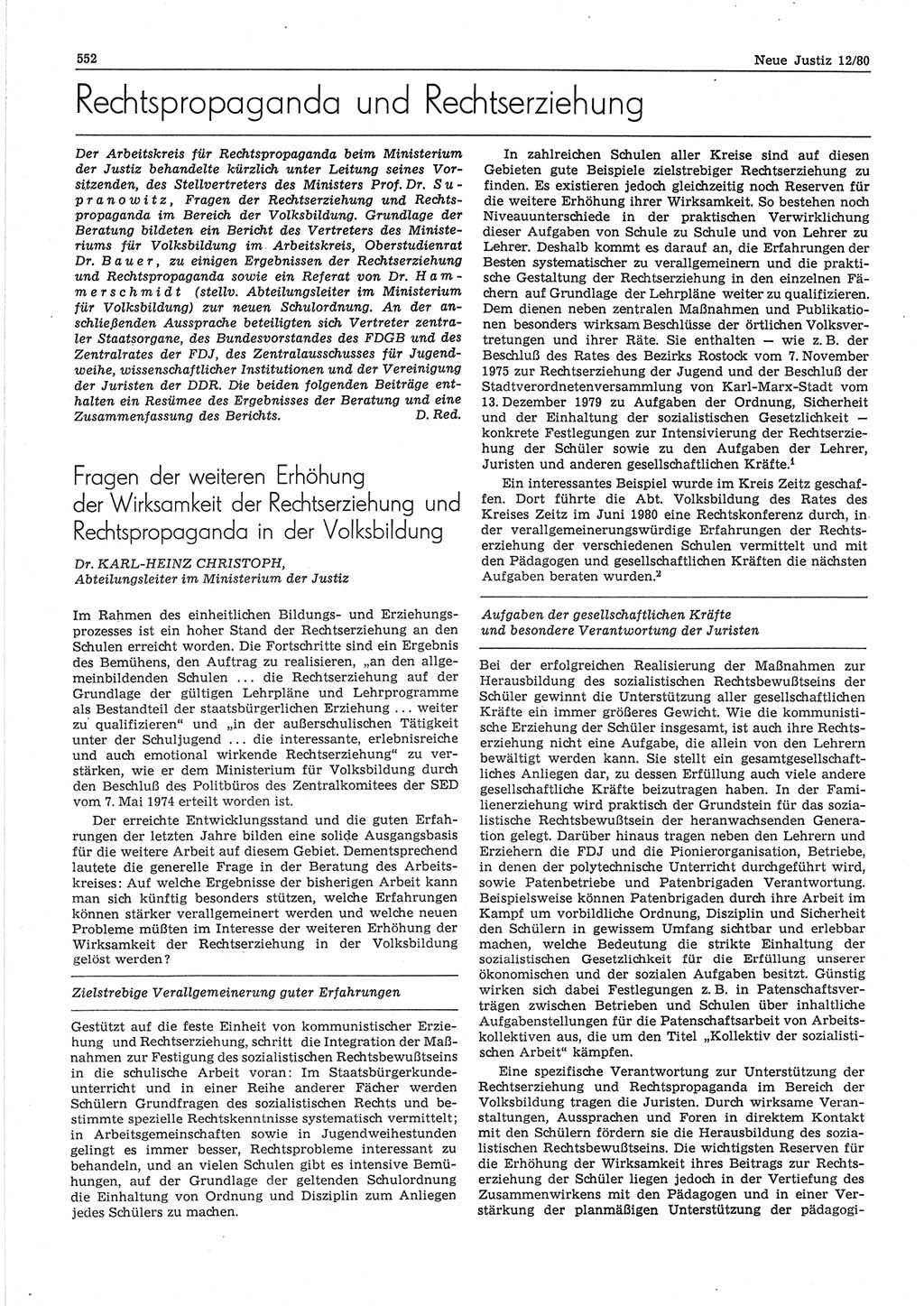 Neue Justiz (NJ), Zeitschrift für sozialistisches Recht und Gesetzlichkeit [Deutsche Demokratische Republik (DDR)], 34. Jahrgang 1980, Seite 552 (NJ DDR 1980, S. 552)