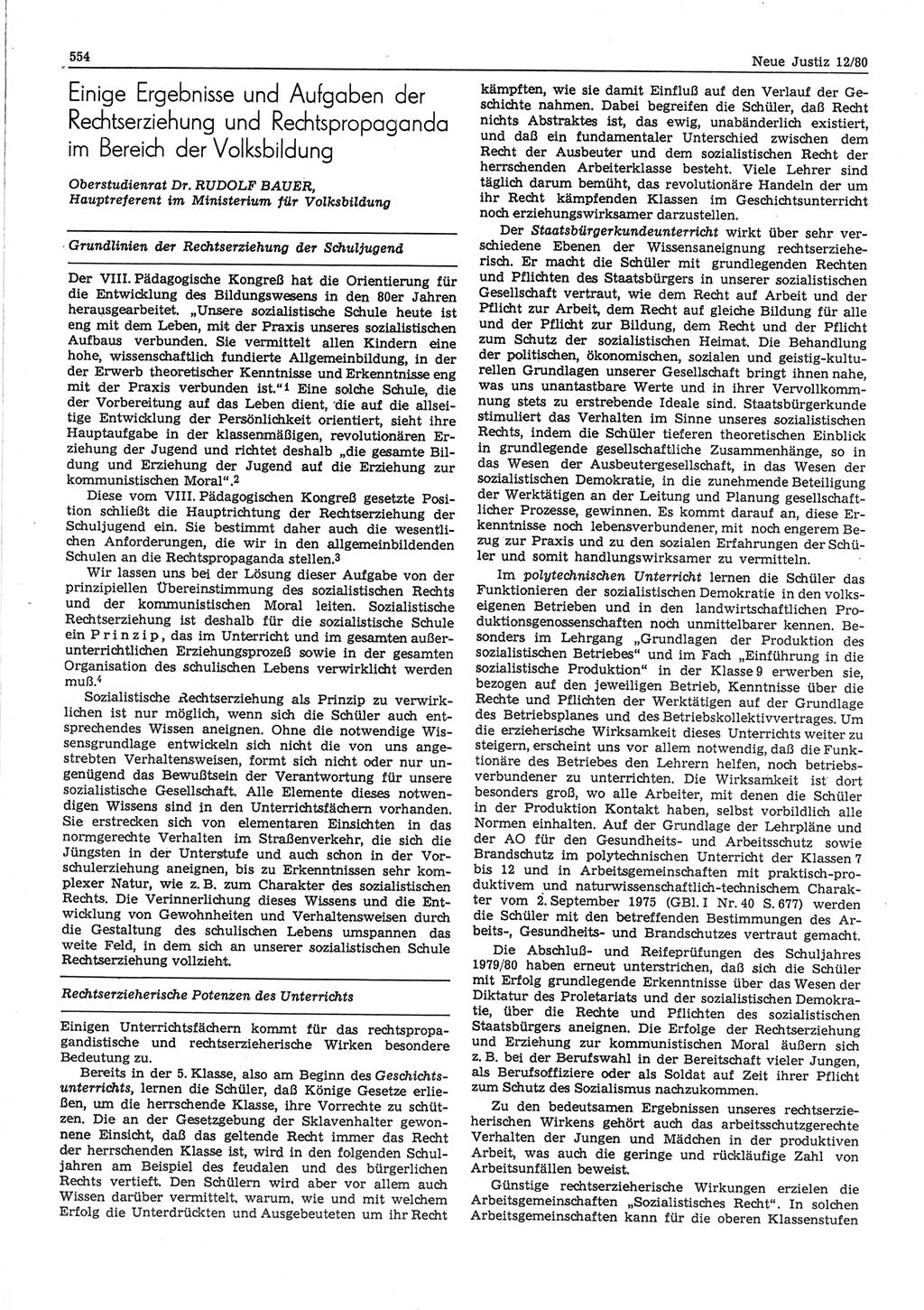 Neue Justiz (NJ), Zeitschrift für sozialistisches Recht und Gesetzlichkeit [Deutsche Demokratische Republik (DDR)], 34. Jahrgang 1980, Seite 554 (NJ DDR 1980, S. 554)