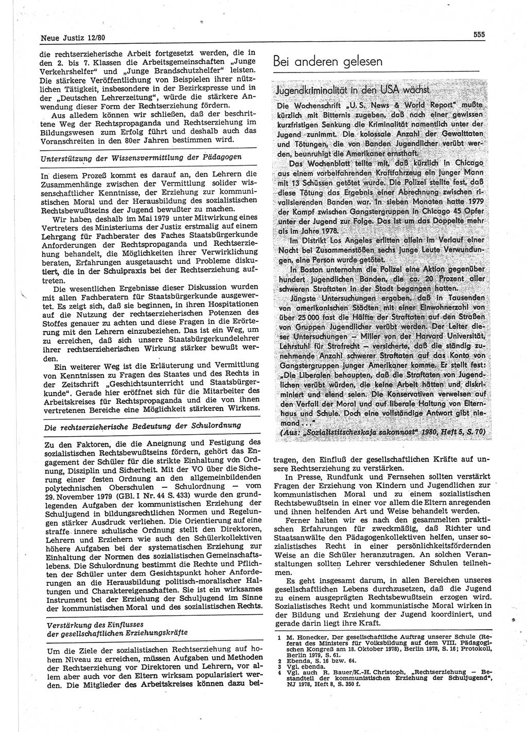 Neue Justiz (NJ), Zeitschrift für sozialistisches Recht und Gesetzlichkeit [Deutsche Demokratische Republik (DDR)], 34. Jahrgang 1980, Seite 555 (NJ DDR 1980, S. 555)