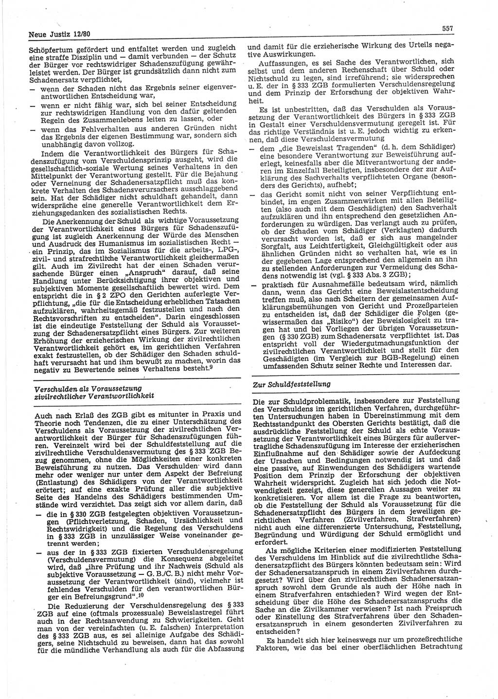 Neue Justiz (NJ), Zeitschrift für sozialistisches Recht und Gesetzlichkeit [Deutsche Demokratische Republik (DDR)], 34. Jahrgang 1980, Seite 557 (NJ DDR 1980, S. 557)