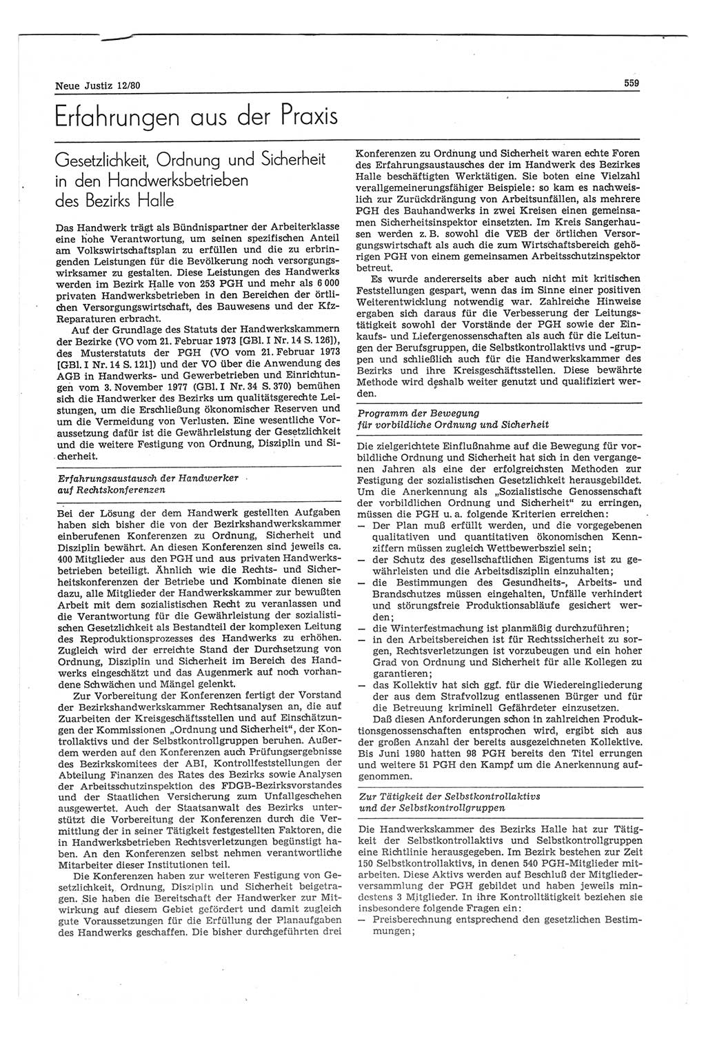 Neue Justiz (NJ), Zeitschrift für sozialistisches Recht und Gesetzlichkeit [Deutsche Demokratische Republik (DDR)], 34. Jahrgang 1980, Seite 559 (NJ DDR 1980, S. 559)