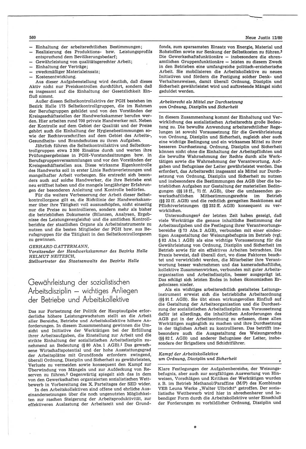 Neue Justiz (NJ), Zeitschrift für sozialistisches Recht und Gesetzlichkeit [Deutsche Demokratische Republik (DDR)], 34. Jahrgang 1980, Seite 560 (NJ DDR 1980, S. 560)
