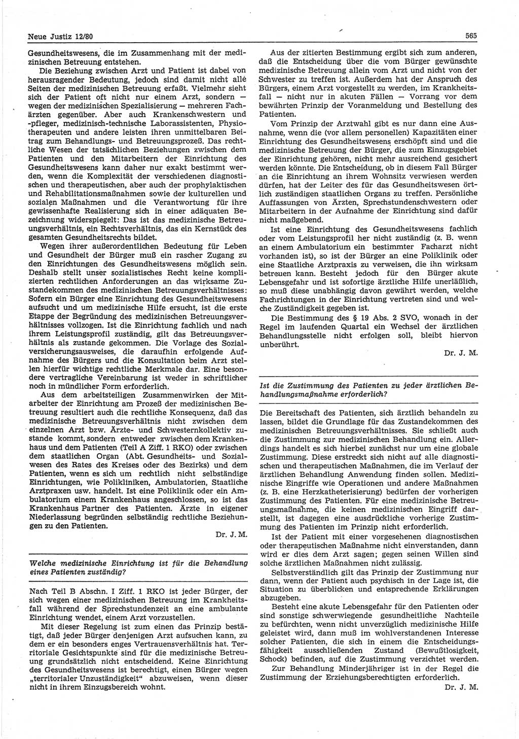Neue Justiz (NJ), Zeitschrift für sozialistisches Recht und Gesetzlichkeit [Deutsche Demokratische Republik (DDR)], 34. Jahrgang 1980, Seite 565 (NJ DDR 1980, S. 565)