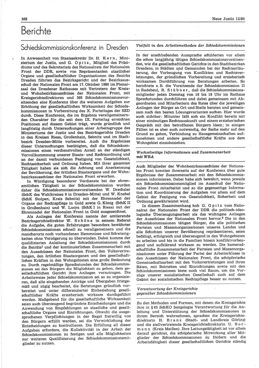 Neue Justiz (NJ), Zeitschrift für sozialistisches Recht und Gesetzlichkeit [Deutsche Demokratische Republik (DDR)], 34. Jahrgang 1980, Seite 566 (NJ DDR 1980, S. 566)