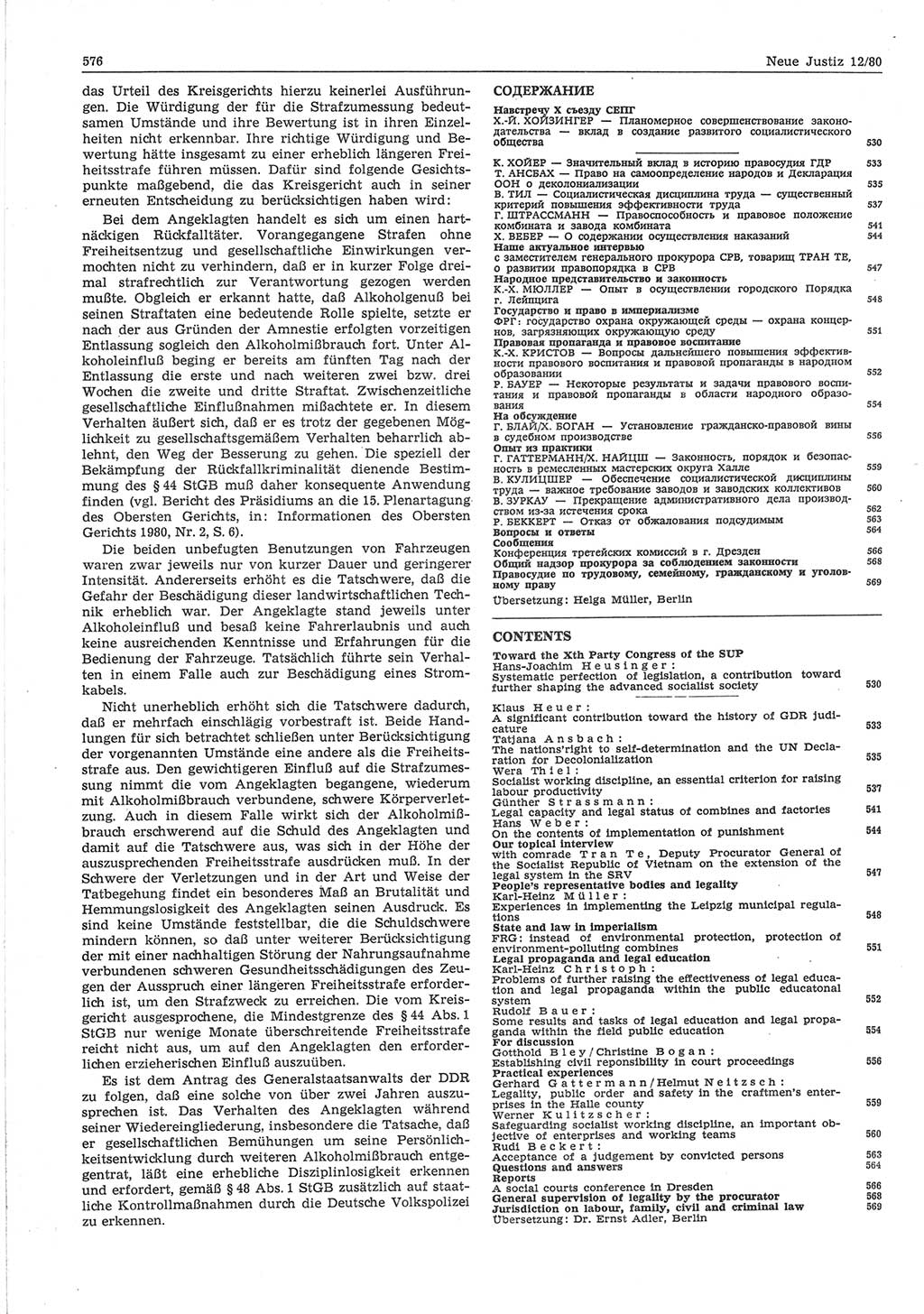 Neue Justiz (NJ), Zeitschrift für sozialistisches Recht und Gesetzlichkeit [Deutsche Demokratische Republik (DDR)], 34. Jahrgang 1980, Seite 576 (NJ DDR 1980, S. 576)