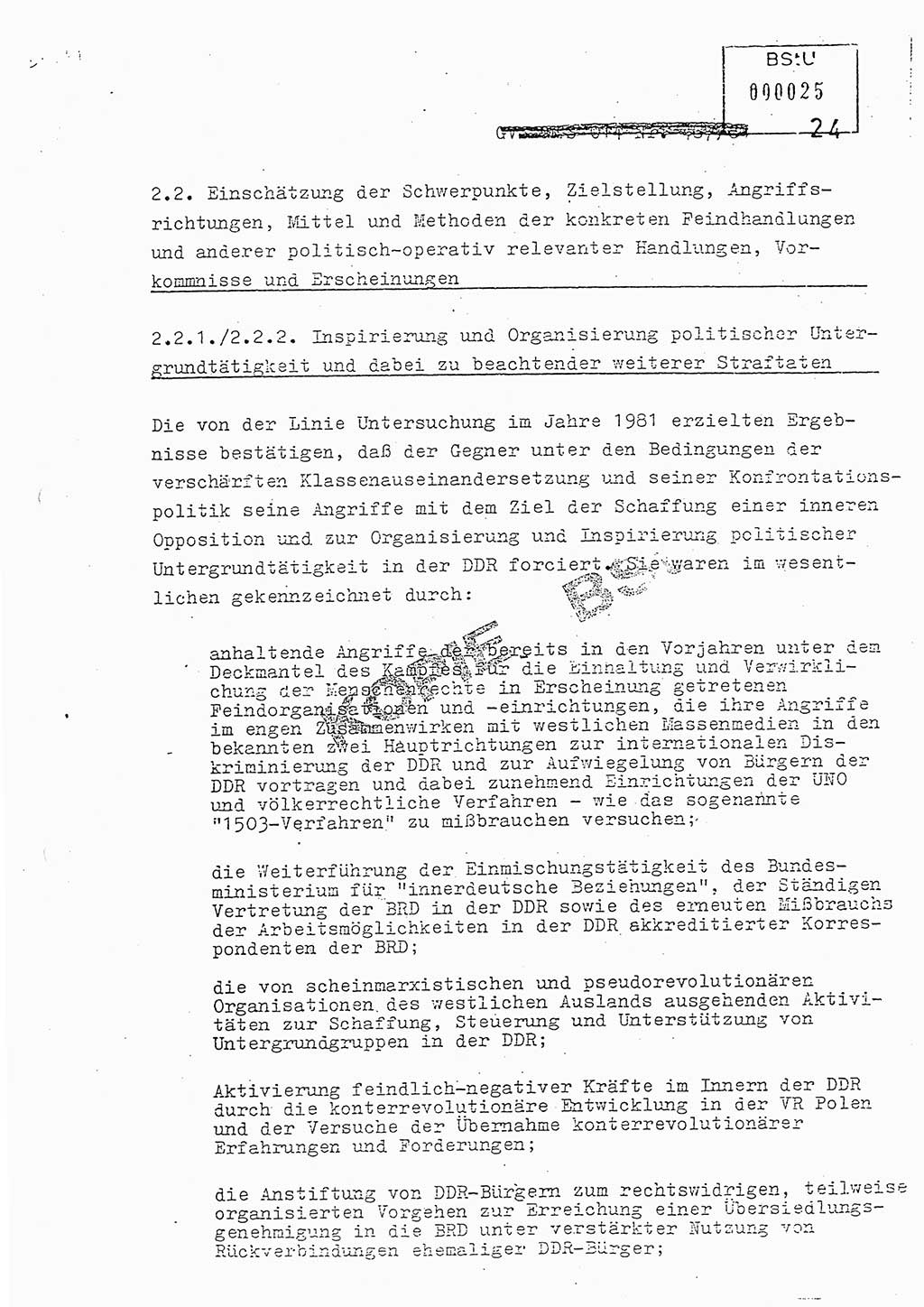 Jahresbericht der Hauptabteilung (HA) Ⅸ 1981, Analyse über die Entwicklung und die Wirksamkeit der politisch-operativen Arbeit der Linie Ⅸ in der Zeit vom 1. Januar 1981 bis 30. September 1981, Ministerium für Staatssicherheit (MfS) der Deutschen Demokratischen Republik (DDR), Hauptabteilung Ⅸ, Berlin 1981, Seite 24 (Anal. MfS DDR HA Ⅸ /81 1981, S. 24)