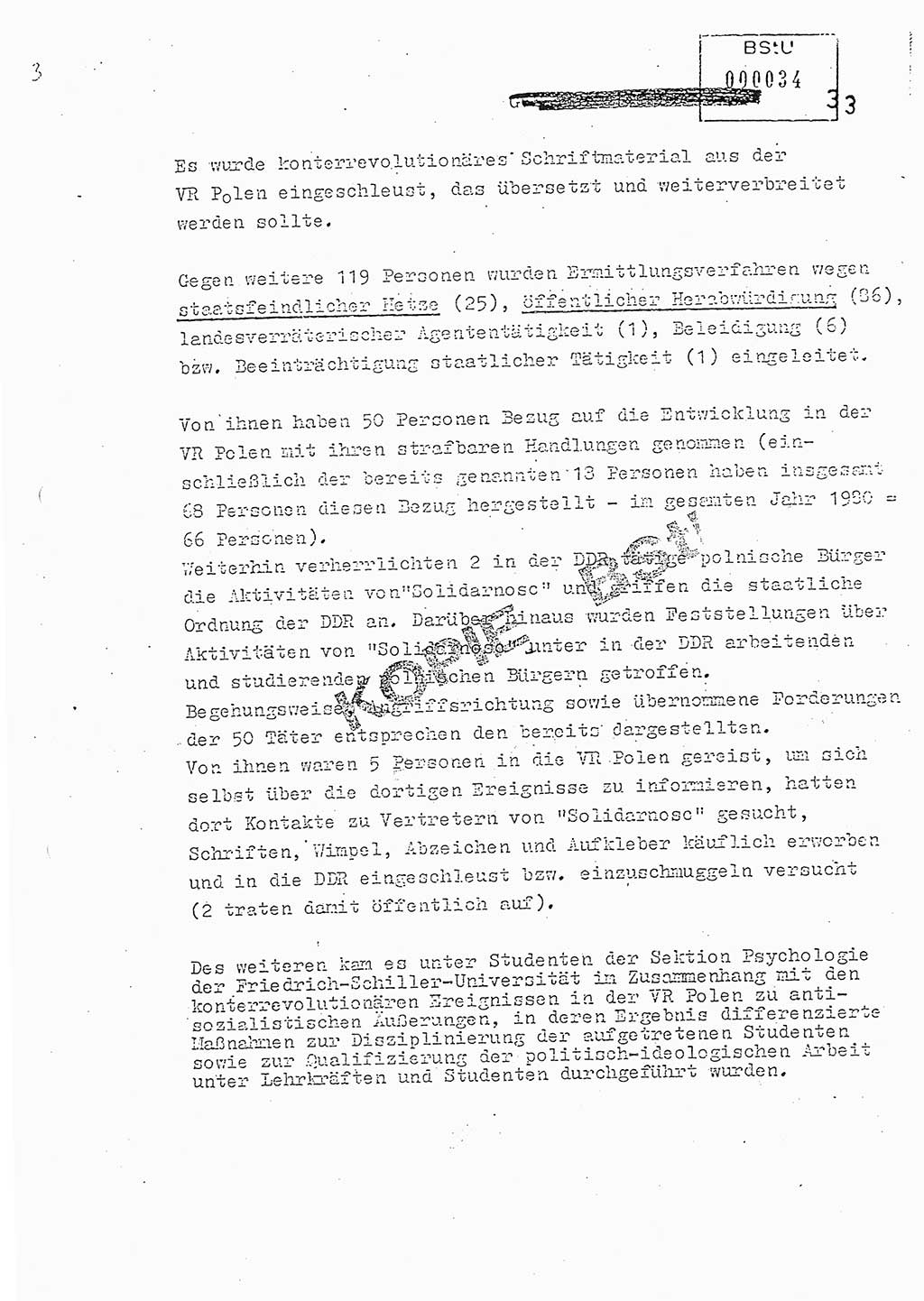 Jahresbericht der Hauptabteilung (HA) Ⅸ 1981, Analyse über die Entwicklung und die Wirksamkeit der politisch-operativen Arbeit der Linie Ⅸ in der Zeit vom 1. Januar 1981 bis 30. September 1981, Ministerium für Staatssicherheit (MfS) der Deutschen Demokratischen Republik (DDR), Hauptabteilung Ⅸ, Berlin 1981, Seite 33 (Anal. MfS DDR HA Ⅸ /81 1981, S. 33)