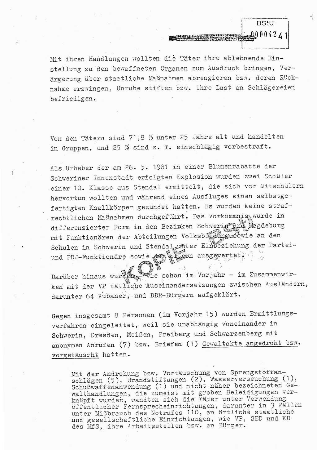 Jahresbericht der Hauptabteilung (HA) Ⅸ 1981, Analyse über die Entwicklung und die Wirksamkeit der politisch-operativen Arbeit der Linie Ⅸ in der Zeit vom 1. Januar 1981 bis 30. September 1981, Ministerium für Staatssicherheit (MfS) der Deutschen Demokratischen Republik (DDR), Hauptabteilung Ⅸ, Berlin 1981, Seite 41 (Anal. MfS DDR HA Ⅸ /81 1981, S. 41)