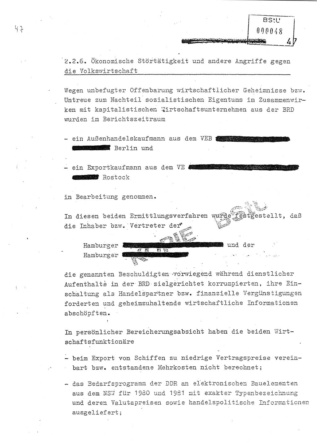 Jahresbericht der Hauptabteilung (HA) Ⅸ 1981, Analyse über die Entwicklung und die Wirksamkeit der politisch-operativen Arbeit der Linie Ⅸ in der Zeit vom 1. Januar 1981 bis 30. September 1981, Ministerium für Staatssicherheit (MfS) der Deutschen Demokratischen Republik (DDR), Hauptabteilung Ⅸ, Berlin 1981, Seite 47 (Anal. MfS DDR HA Ⅸ /81 1981, S. 47)