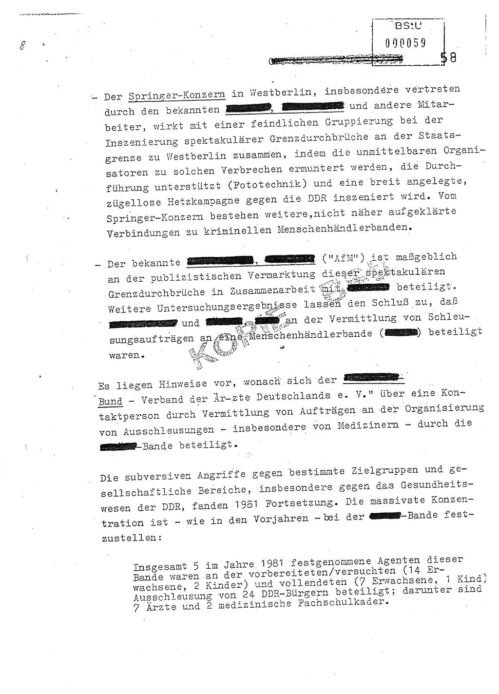 Jahresbericht der Hauptabteilung (HA) Ⅸ 1981, Analyse über die Entwicklung und die Wirksamkeit der politisch-operativen Arbeit der Linie Ⅸ in der Zeit vom 1. Januar 1981 bis 30. September 1981, Ministerium für Staatssicherheit (MfS) der Deutschen Demokratischen Republik (DDR), Hauptabteilung Ⅸ, Berlin 1981, Seite 58 (Anal. MfS DDR HA Ⅸ /81 1981, S. 58)