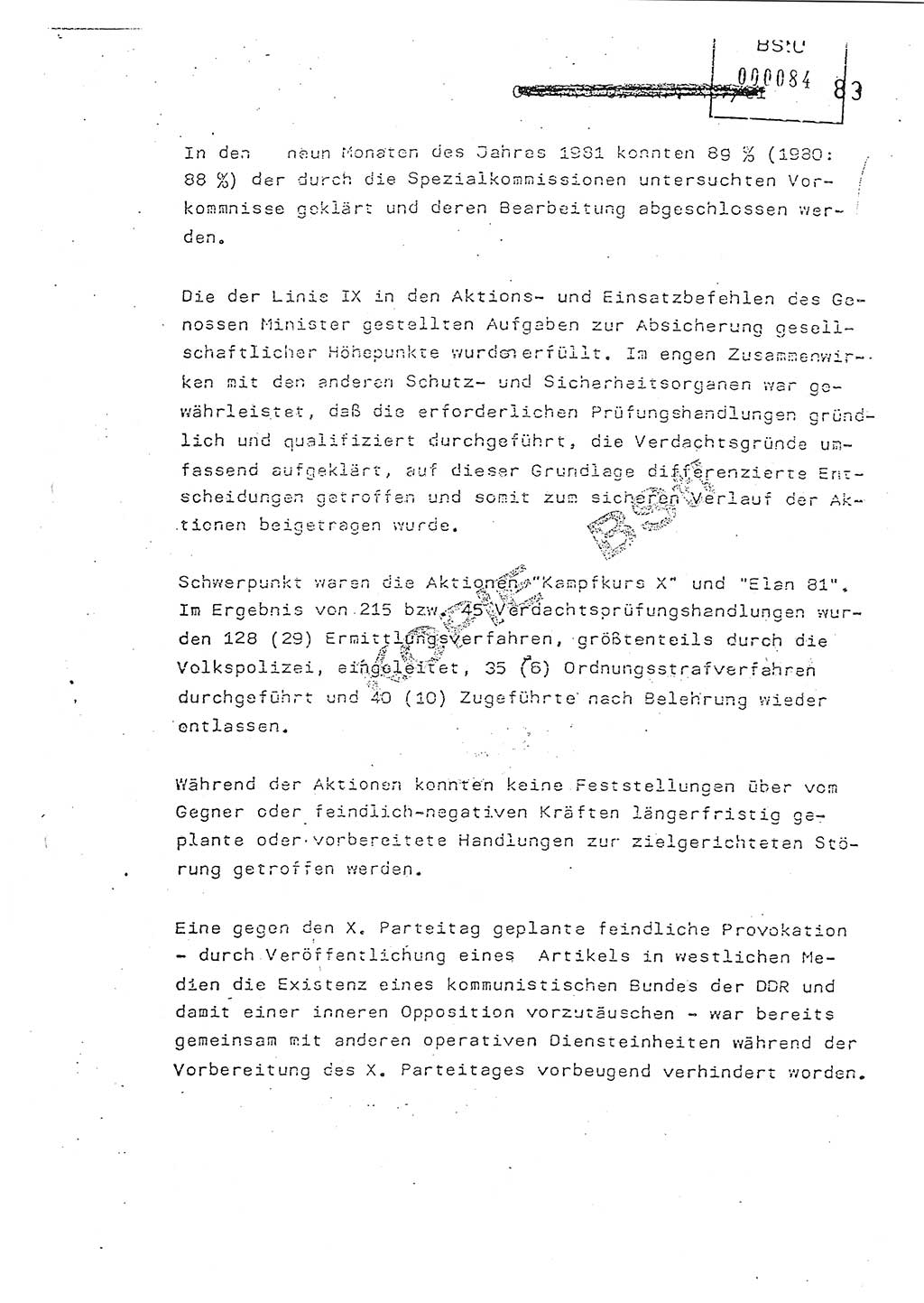 Jahresbericht der Hauptabteilung (HA) Ⅸ 1981, Analyse über die Entwicklung und die Wirksamkeit der politisch-operativen Arbeit der Linie Ⅸ in der Zeit vom 1. Januar 1981 bis 30. September 1981, Ministerium für Staatssicherheit (MfS) der Deutschen Demokratischen Republik (DDR), Hauptabteilung Ⅸ, Berlin 1981, Seite 83 (Anal. MfS DDR HA Ⅸ /81 1981, S. 83)