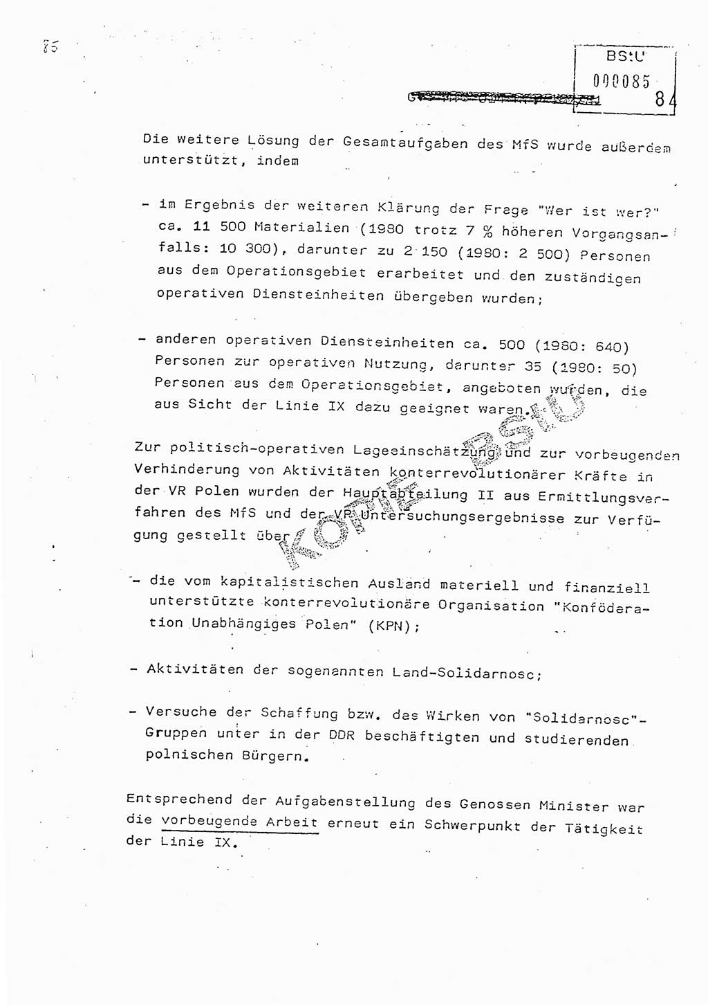 Jahresbericht der Hauptabteilung (HA) Ⅸ 1981, Analyse über die Entwicklung und die Wirksamkeit der politisch-operativen Arbeit der Linie Ⅸ in der Zeit vom 1. Januar 1981 bis 30. September 1981, Ministerium für Staatssicherheit (MfS) der Deutschen Demokratischen Republik (DDR), Hauptabteilung Ⅸ, Berlin 1981, Seite 84 (Anal. MfS DDR HA Ⅸ /81 1981, S. 84)