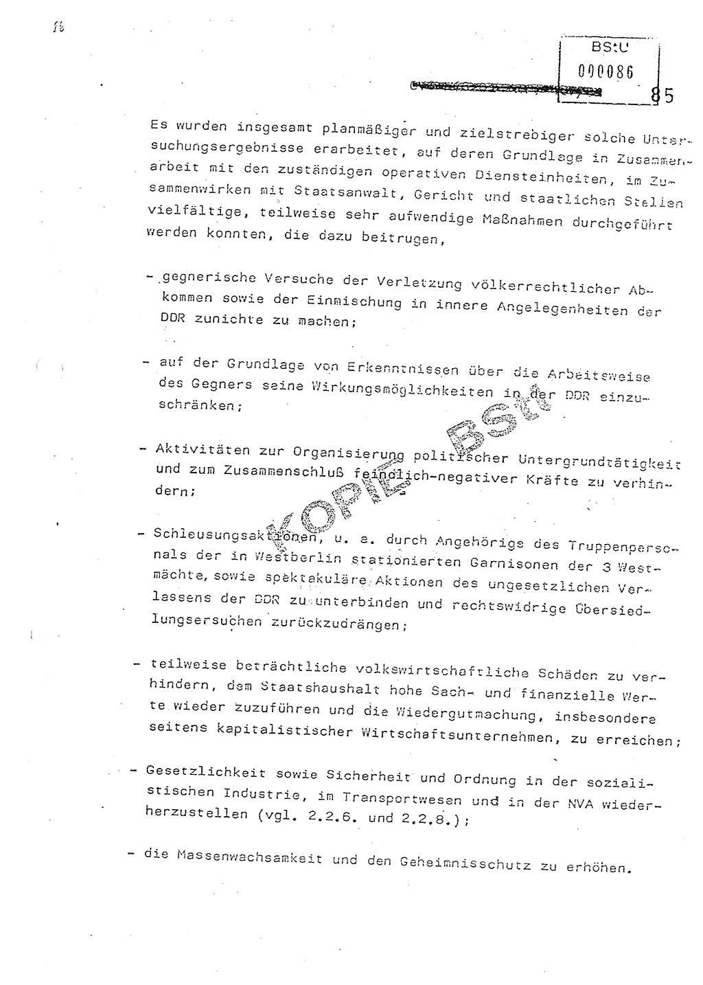 Jahresbericht der Hauptabteilung (HA) Ⅸ 1981, Analyse über die Entwicklung und die Wirksamkeit der politisch-operativen Arbeit der Linie Ⅸ in der Zeit vom 1. Januar 1981 bis 30. September 1981, Ministerium für Staatssicherheit (MfS) der Deutschen Demokratischen Republik (DDR), Hauptabteilung Ⅸ, Berlin 1981, Seite 85 (Anal. MfS DDR HA Ⅸ /81 1981, S. 85)