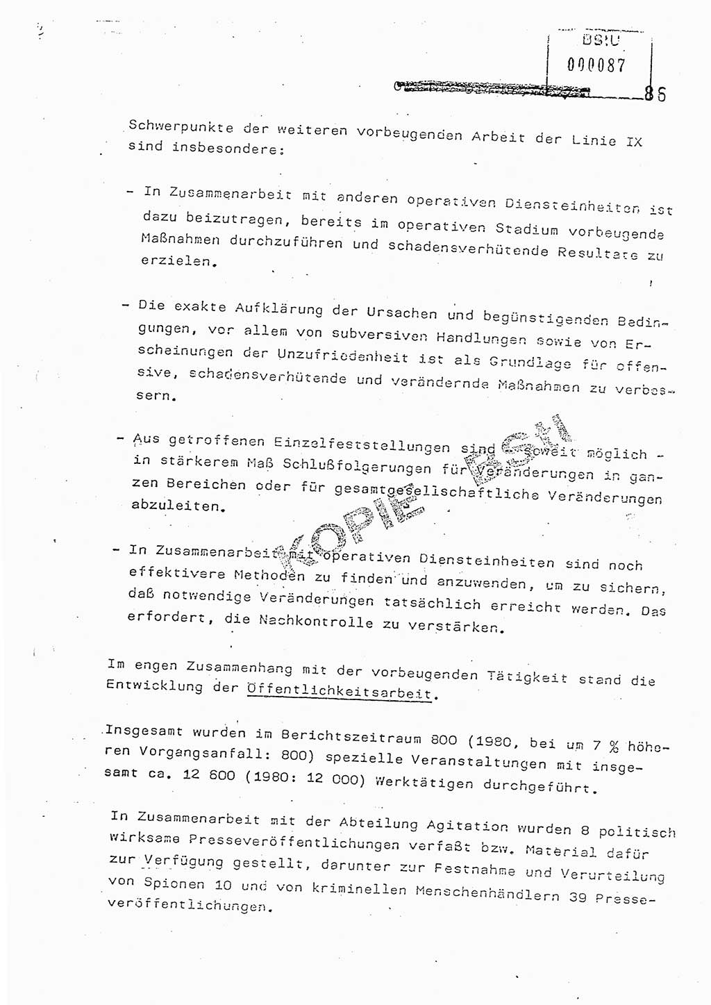 Jahresbericht der Hauptabteilung (HA) Ⅸ 1981, Analyse über die Entwicklung und die Wirksamkeit der politisch-operativen Arbeit der Linie Ⅸ in der Zeit vom 1. Januar 1981 bis 30. September 1981, Ministerium für Staatssicherheit (MfS) der Deutschen Demokratischen Republik (DDR), Hauptabteilung Ⅸ, Berlin 1981, Seite 86 (Anal. MfS DDR HA Ⅸ /81 1981, S. 86)