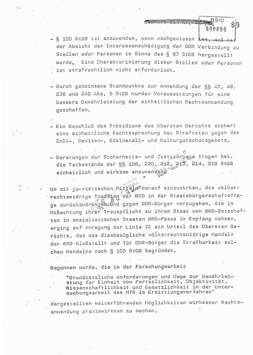 Jahresbericht der Hauptabteilung (HA) Ⅸ 1981, Analyse über die Entwicklung und die Wirksamkeit der politisch-operativen Arbeit der Linie Ⅸ in der Zeit vom 1. Januar 1981 bis 30. September 1981, Ministerium für Staatssicherheit (MfS) der Deutschen Demokratischen Republik (DDR), Hauptabteilung Ⅸ, Berlin 1981, Seite 89 (Anal. MfS DDR HA Ⅸ /81 1981, S. 89)