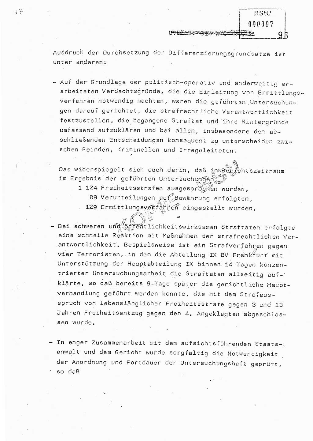 Jahresbericht der Hauptabteilung (HA) Ⅸ 1981, Analyse über die Entwicklung und die Wirksamkeit der politisch-operativen Arbeit der Linie Ⅸ in der Zeit vom 1. Januar 1981 bis 30. September 1981, Ministerium für Staatssicherheit (MfS) der Deutschen Demokratischen Republik (DDR), Hauptabteilung Ⅸ, Berlin 1981, Seite 96 (Anal. MfS DDR HA Ⅸ /81 1981, S. 96)