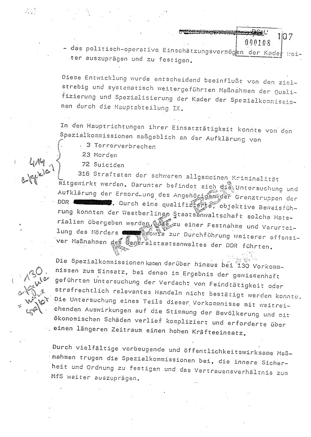 Jahresbericht der Hauptabteilung (HA) Ⅸ 1981, Analyse über die Entwicklung und die Wirksamkeit der politisch-operativen Arbeit der Linie Ⅸ in der Zeit vom 1. Januar 1981 bis 30. September 1981, Ministerium für Staatssicherheit (MfS) der Deutschen Demokratischen Republik (DDR), Hauptabteilung Ⅸ, Berlin 1981, Seite 107 (Anal. MfS DDR HA Ⅸ /81 1981, S. 107)