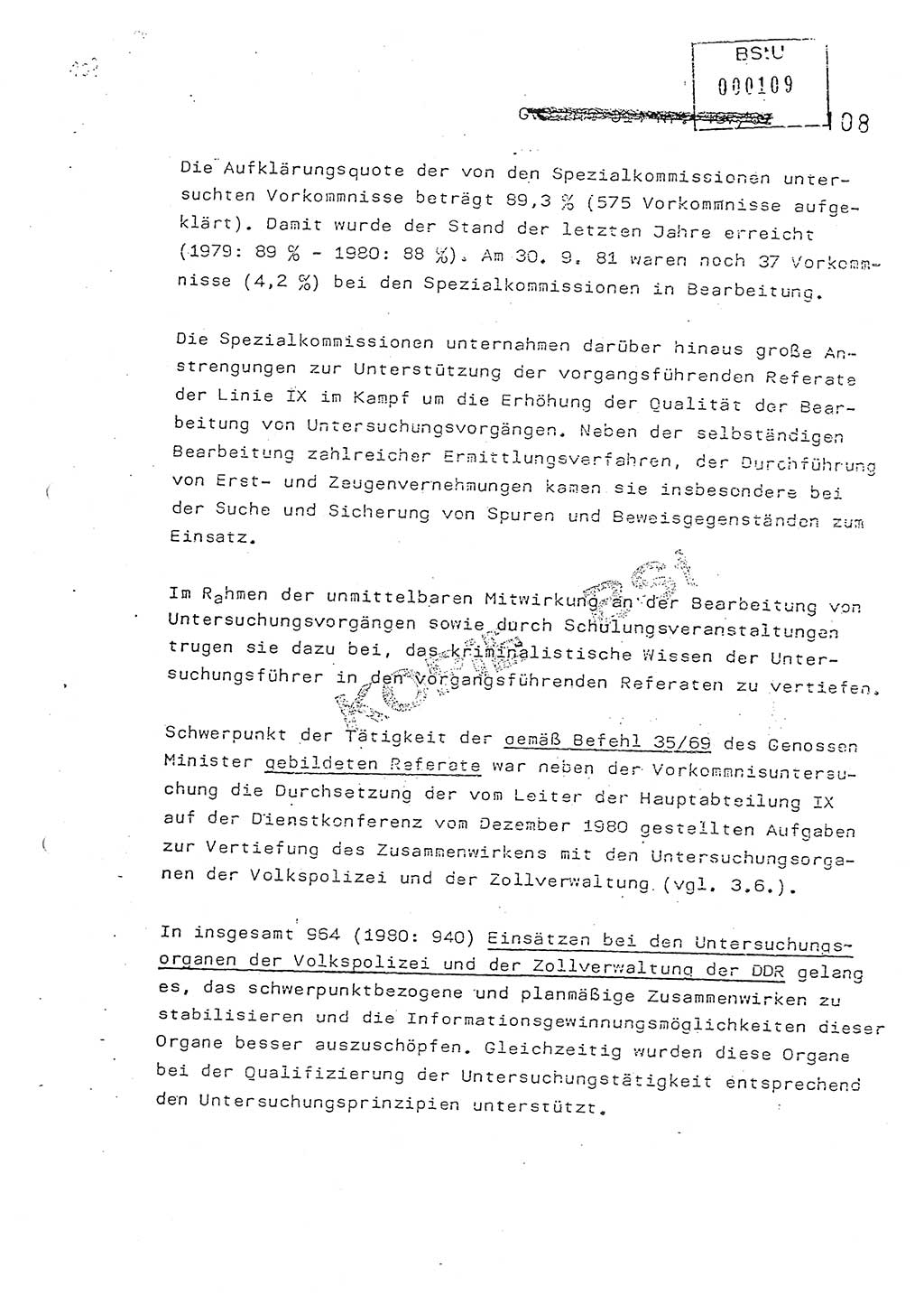 Jahresbericht der Hauptabteilung (HA) Ⅸ 1981, Analyse über die Entwicklung und die Wirksamkeit der politisch-operativen Arbeit der Linie Ⅸ in der Zeit vom 1. Januar 1981 bis 30. September 1981, Ministerium für Staatssicherheit (MfS) der Deutschen Demokratischen Republik (DDR), Hauptabteilung Ⅸ, Berlin 1981, Seite 108 (Anal. MfS DDR HA Ⅸ /81 1981, S. 108)