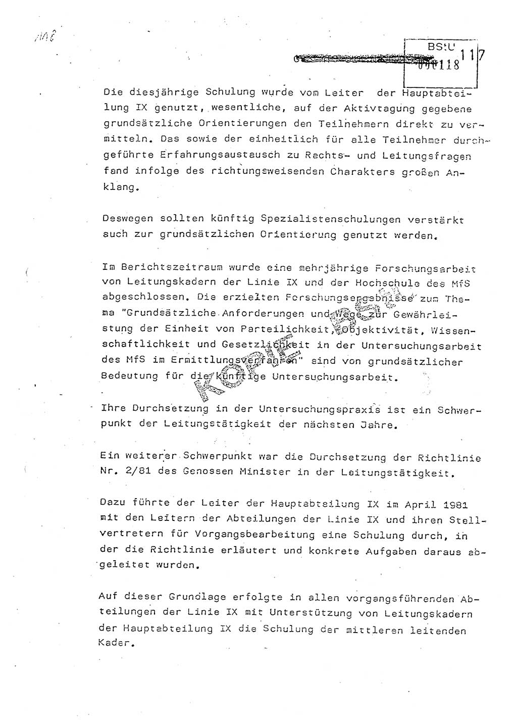 Jahresbericht der Hauptabteilung (HA) Ⅸ 1981, Analyse über die Entwicklung und die Wirksamkeit der politisch-operativen Arbeit der Linie Ⅸ in der Zeit vom 1. Januar 1981 bis 30. September 1981, Ministerium für Staatssicherheit (MfS) der Deutschen Demokratischen Republik (DDR), Hauptabteilung Ⅸ, Berlin 1981, Seite 117 (Anal. MfS DDR HA Ⅸ /81 1981, S. 117)