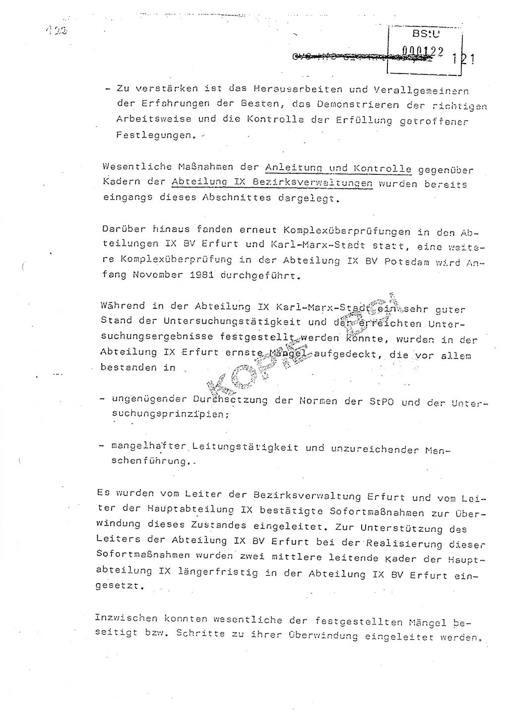Jahresbericht der Hauptabteilung (HA) Ⅸ 1981, Analyse über die Entwicklung und die Wirksamkeit der politisch-operativen Arbeit der Linie Ⅸ in der Zeit vom 1. Januar 1981 bis 30. September 1981, Ministerium für Staatssicherheit (MfS) der Deutschen Demokratischen Republik (DDR), Hauptabteilung Ⅸ, Berlin 1981, Seite 121 (Anal. MfS DDR HA Ⅸ /81 1981, S. 121)