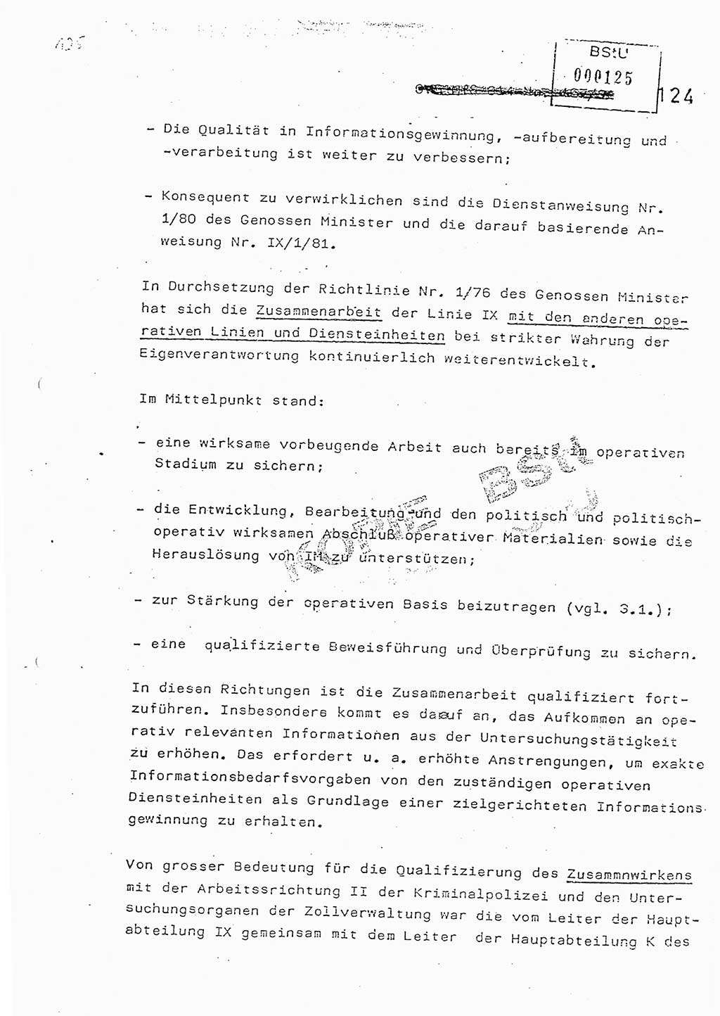 Jahresbericht der Hauptabteilung (HA) Ⅸ 1981, Analyse über die Entwicklung und die Wirksamkeit der politisch-operativen Arbeit der Linie Ⅸ in der Zeit vom 1. Januar 1981 bis 30. September 1981, Ministerium für Staatssicherheit (MfS) der Deutschen Demokratischen Republik (DDR), Hauptabteilung Ⅸ, Berlin 1981, Seite 124 (Anal. MfS DDR HA Ⅸ /81 1981, S. 124)