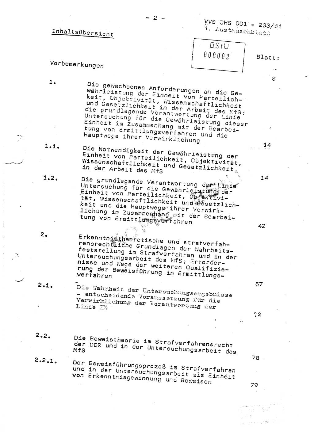Dissertation Oberstleutnant Horst Zank (JHS), Oberstleutnant Dr. Karl-Heinz Knoblauch (JHS), Oberstleutnant Gustav-Adolf Kowalewski (HA Ⅸ), Oberstleutnant Wolfgang Plötner (HA Ⅸ), Ministerium für Staatssicherheit (MfS) [Deutsche Demokratische Republik (DDR)], Juristische Hochschule (JHS), Vertrauliche Verschlußsache (VVS) o001-233/81, Potsdam 1981, Blatt 2 (Diss. MfS DDR JHS VVS o001-233/81 1981, Bl. 2)