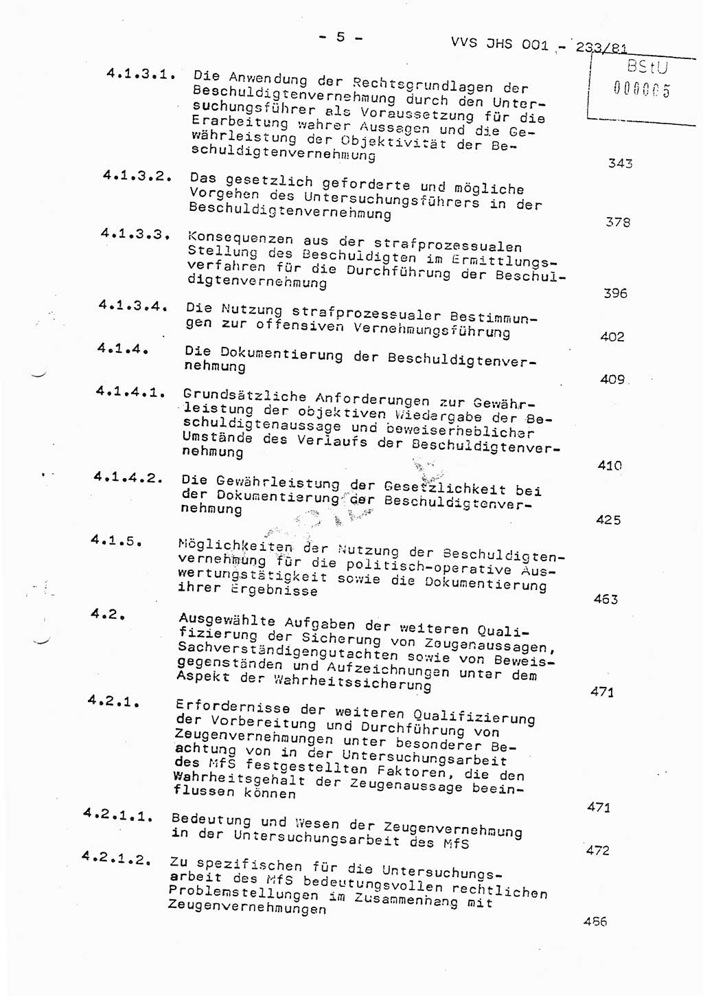 Dissertation Oberstleutnant Horst Zank (JHS), Oberstleutnant Dr. Karl-Heinz Knoblauch (JHS), Oberstleutnant Gustav-Adolf Kowalewski (HA Ⅸ), Oberstleutnant Wolfgang Plötner (HA Ⅸ), Ministerium für Staatssicherheit (MfS) [Deutsche Demokratische Republik (DDR)], Juristische Hochschule (JHS), Vertrauliche Verschlußsache (VVS) o001-233/81, Potsdam 1981, Blatt 5 (Diss. MfS DDR JHS VVS o001-233/81 1981, Bl. 5)