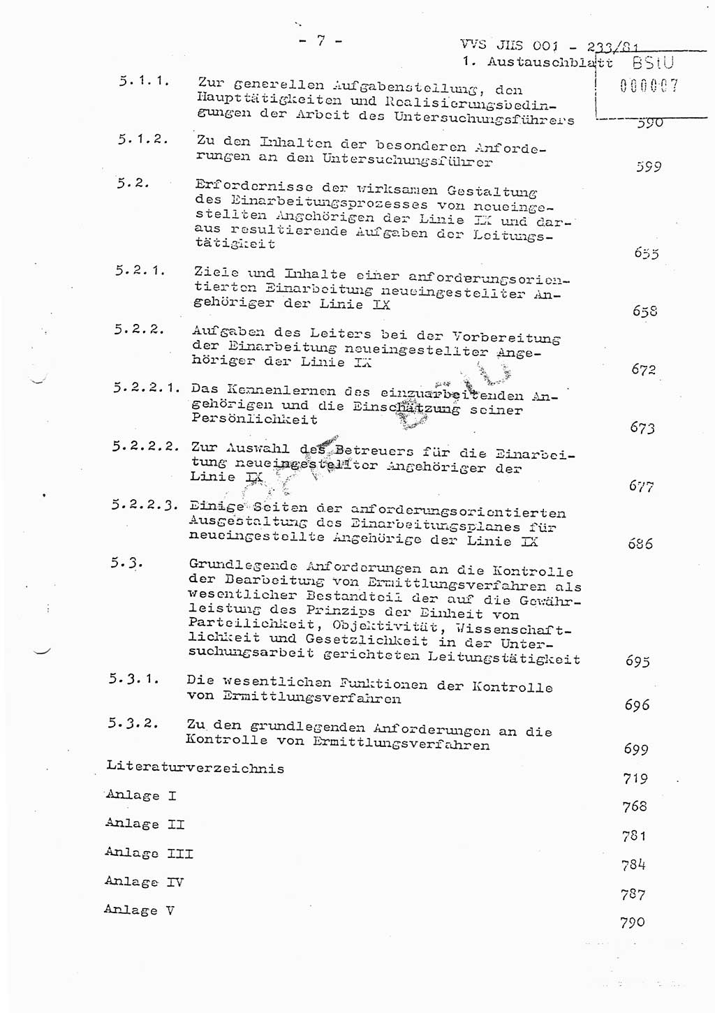 Dissertation Oberstleutnant Horst Zank (JHS), Oberstleutnant Dr. Karl-Heinz Knoblauch (JHS), Oberstleutnant Gustav-Adolf Kowalewski (HA Ⅸ), Oberstleutnant Wolfgang Plötner (HA Ⅸ), Ministerium für Staatssicherheit (MfS) [Deutsche Demokratische Republik (DDR)], Juristische Hochschule (JHS), Vertrauliche Verschlußsache (VVS) o001-233/81, Potsdam 1981, Blatt 7 (Diss. MfS DDR JHS VVS o001-233/81 1981, Bl. 7)