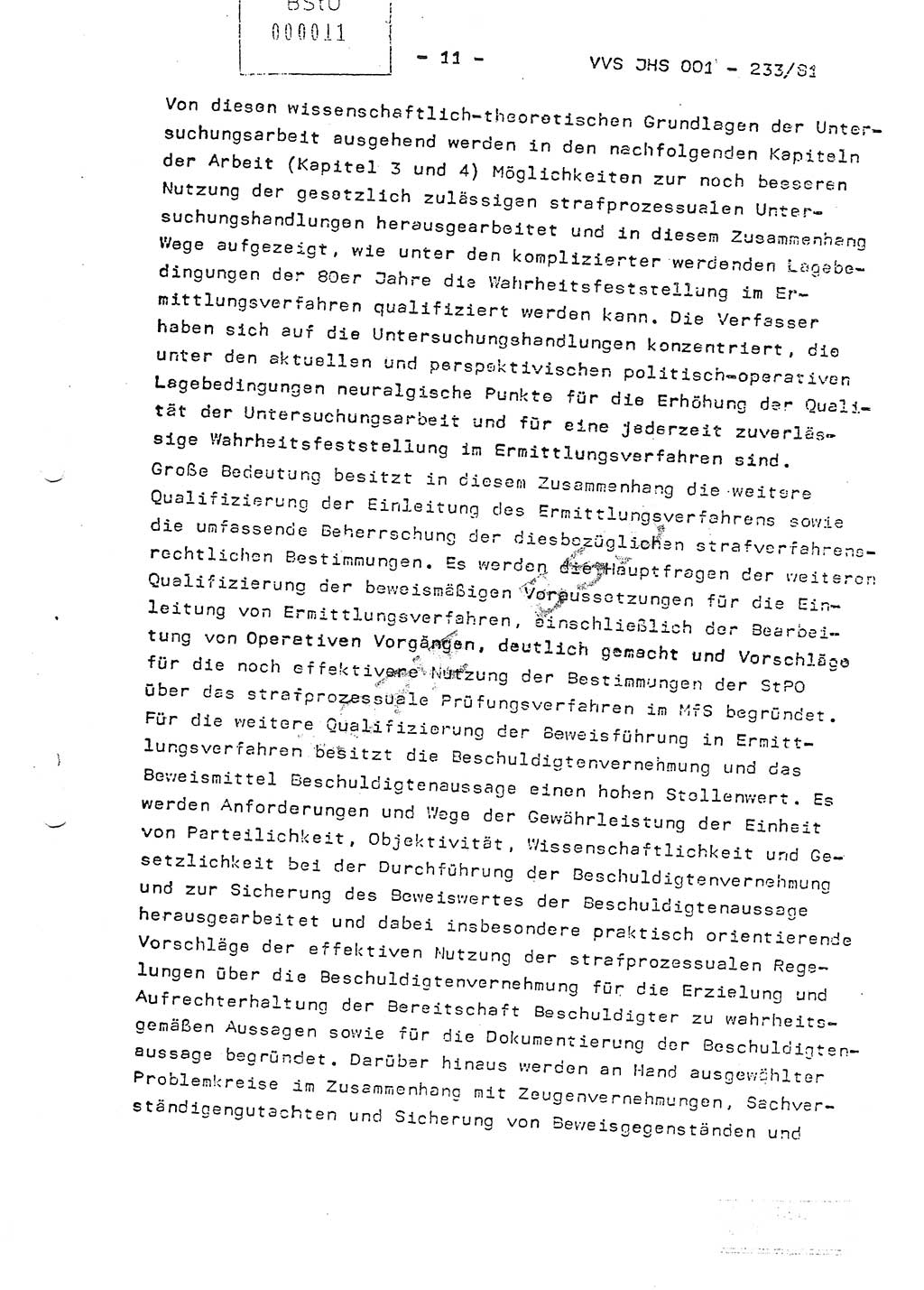 Dissertation Oberstleutnant Horst Zank (JHS), Oberstleutnant Dr. Karl-Heinz Knoblauch (JHS), Oberstleutnant Gustav-Adolf Kowalewski (HA Ⅸ), Oberstleutnant Wolfgang Plötner (HA Ⅸ), Ministerium für Staatssicherheit (MfS) [Deutsche Demokratische Republik (DDR)], Juristische Hochschule (JHS), Vertrauliche Verschlußsache (VVS) o001-233/81, Potsdam 1981, Blatt 11 (Diss. MfS DDR JHS VVS o001-233/81 1981, Bl. 11)