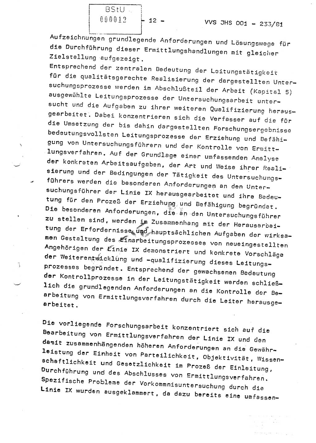 Dissertation Oberstleutnant Horst Zank (JHS), Oberstleutnant Dr. Karl-Heinz Knoblauch (JHS), Oberstleutnant Gustav-Adolf Kowalewski (HA Ⅸ), Oberstleutnant Wolfgang Plötner (HA Ⅸ), Ministerium für Staatssicherheit (MfS) [Deutsche Demokratische Republik (DDR)], Juristische Hochschule (JHS), Vertrauliche Verschlußsache (VVS) o001-233/81, Potsdam 1981, Blatt 12 (Diss. MfS DDR JHS VVS o001-233/81 1981, Bl. 12)