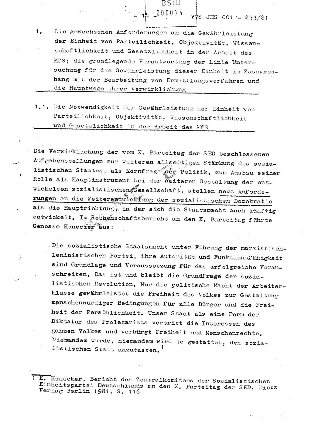 Dissertation Oberstleutnant Horst Zank (JHS), Oberstleutnant Dr. Karl-Heinz Knoblauch (JHS), Oberstleutnant Gustav-Adolf Kowalewski (HA Ⅸ), Oberstleutnant Wolfgang Plötner (HA Ⅸ), Ministerium für Staatssicherheit (MfS) [Deutsche Demokratische Republik (DDR)], Juristische Hochschule (JHS), Vertrauliche Verschlußsache (VVS) o001-233/81, Potsdam 1981, Blatt 14 (Diss. MfS DDR JHS VVS o001-233/81 1981, Bl. 14)
