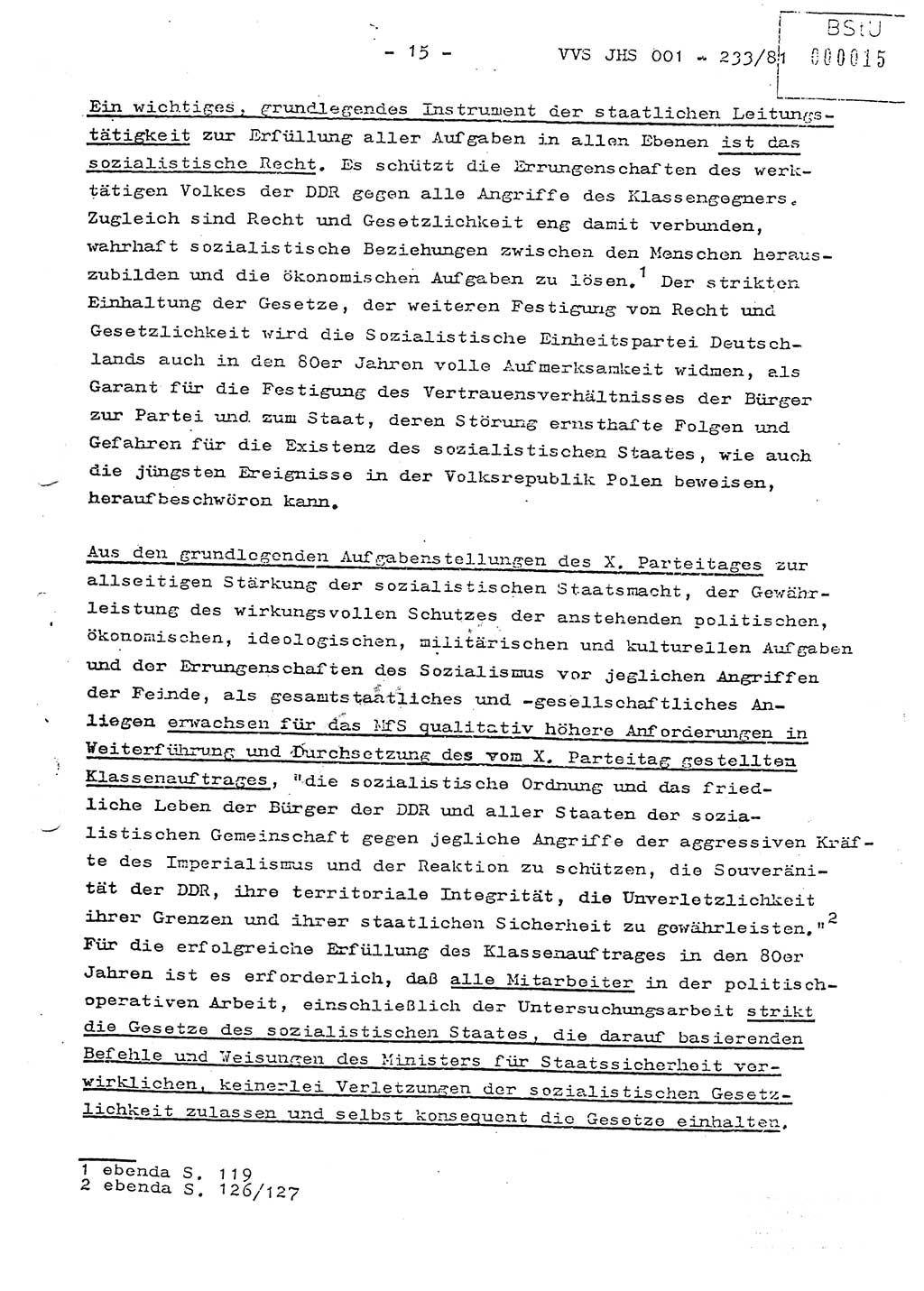 Dissertation Oberstleutnant Horst Zank (JHS), Oberstleutnant Dr. Karl-Heinz Knoblauch (JHS), Oberstleutnant Gustav-Adolf Kowalewski (HA Ⅸ), Oberstleutnant Wolfgang Plötner (HA Ⅸ), Ministerium für Staatssicherheit (MfS) [Deutsche Demokratische Republik (DDR)], Juristische Hochschule (JHS), Vertrauliche Verschlußsache (VVS) o001-233/81, Potsdam 1981, Blatt 15 (Diss. MfS DDR JHS VVS o001-233/81 1981, Bl. 15)