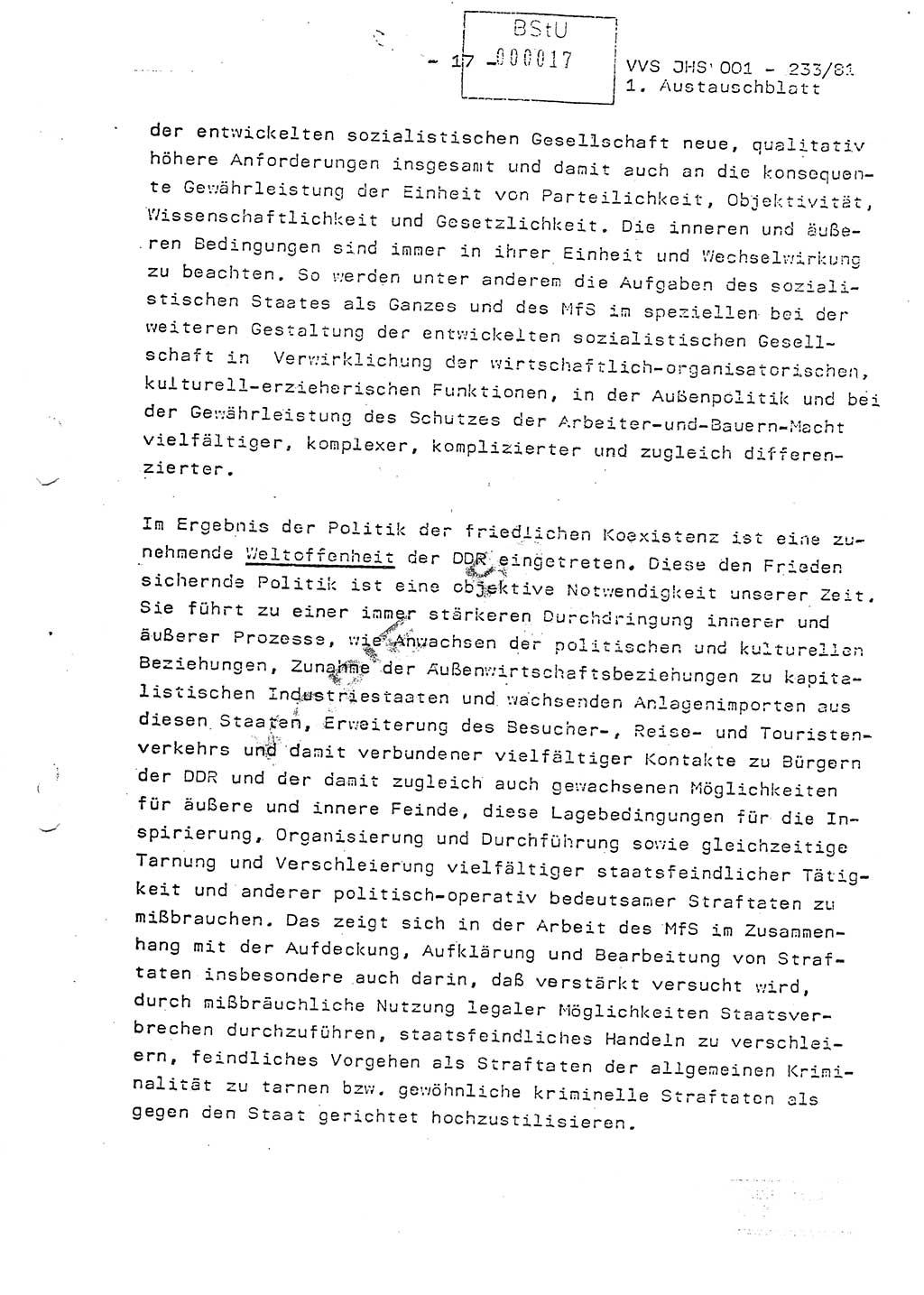 Dissertation Oberstleutnant Horst Zank (JHS), Oberstleutnant Dr. Karl-Heinz Knoblauch (JHS), Oberstleutnant Gustav-Adolf Kowalewski (HA Ⅸ), Oberstleutnant Wolfgang Plötner (HA Ⅸ), Ministerium für Staatssicherheit (MfS) [Deutsche Demokratische Republik (DDR)], Juristische Hochschule (JHS), Vertrauliche Verschlußsache (VVS) o001-233/81, Potsdam 1981, Blatt 17 (Diss. MfS DDR JHS VVS o001-233/81 1981, Bl. 17)