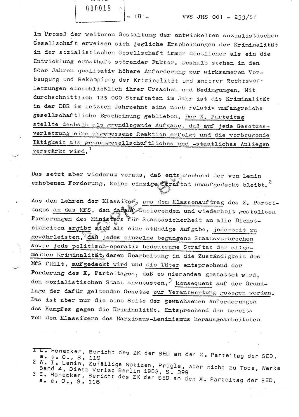 Dissertation Oberstleutnant Horst Zank (JHS), Oberstleutnant Dr. Karl-Heinz Knoblauch (JHS), Oberstleutnant Gustav-Adolf Kowalewski (HA Ⅸ), Oberstleutnant Wolfgang Plötner (HA Ⅸ), Ministerium für Staatssicherheit (MfS) [Deutsche Demokratische Republik (DDR)], Juristische Hochschule (JHS), Vertrauliche Verschlußsache (VVS) o001-233/81, Potsdam 1981, Blatt 18 (Diss. MfS DDR JHS VVS o001-233/81 1981, Bl. 18)
