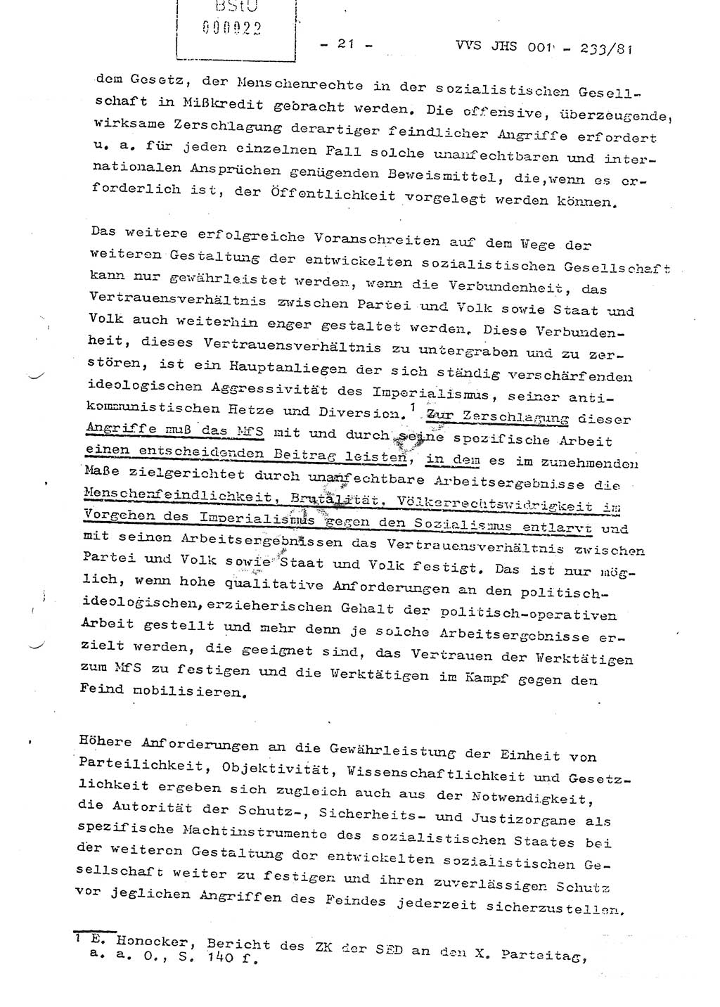 Dissertation Oberstleutnant Horst Zank (JHS), Oberstleutnant Dr. Karl-Heinz Knoblauch (JHS), Oberstleutnant Gustav-Adolf Kowalewski (HA Ⅸ), Oberstleutnant Wolfgang Plötner (HA Ⅸ), Ministerium für Staatssicherheit (MfS) [Deutsche Demokratische Republik (DDR)], Juristische Hochschule (JHS), Vertrauliche Verschlußsache (VVS) o001-233/81, Potsdam 1981, Blatt 22 (Diss. MfS DDR JHS VVS o001-233/81 1981, Bl. 22)