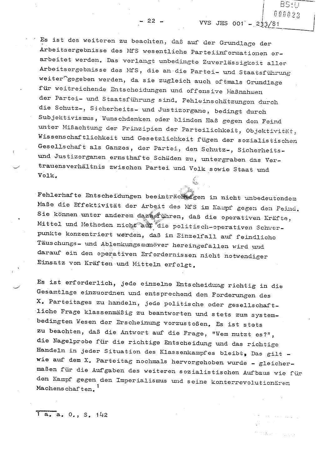 Dissertation Oberstleutnant Horst Zank (JHS), Oberstleutnant Dr. Karl-Heinz Knoblauch (JHS), Oberstleutnant Gustav-Adolf Kowalewski (HA Ⅸ), Oberstleutnant Wolfgang Plötner (HA Ⅸ), Ministerium für Staatssicherheit (MfS) [Deutsche Demokratische Republik (DDR)], Juristische Hochschule (JHS), Vertrauliche Verschlußsache (VVS) o001-233/81, Potsdam 1981, Blatt 23 (Diss. MfS DDR JHS VVS o001-233/81 1981, Bl. 23)