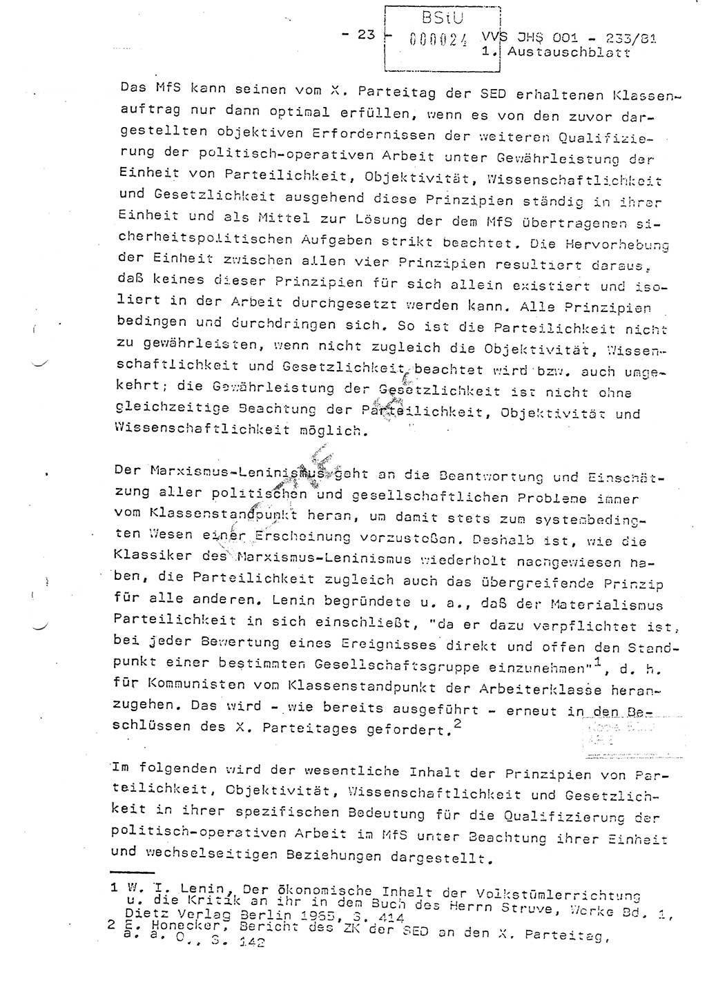 Dissertation Oberstleutnant Horst Zank (JHS), Oberstleutnant Dr. Karl-Heinz Knoblauch (JHS), Oberstleutnant Gustav-Adolf Kowalewski (HA Ⅸ), Oberstleutnant Wolfgang Plötner (HA Ⅸ), Ministerium für Staatssicherheit (MfS) [Deutsche Demokratische Republik (DDR)], Juristische Hochschule (JHS), Vertrauliche Verschlußsache (VVS) o001-233/81, Potsdam 1981, Blatt 24 (Diss. MfS DDR JHS VVS o001-233/81 1981, Bl. 24)