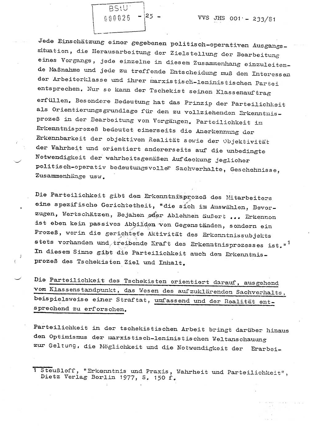 Dissertation Oberstleutnant Horst Zank (JHS), Oberstleutnant Dr. Karl-Heinz Knoblauch (JHS), Oberstleutnant Gustav-Adolf Kowalewski (HA Ⅸ), Oberstleutnant Wolfgang Plötner (HA Ⅸ), Ministerium für Staatssicherheit (MfS) [Deutsche Demokratische Republik (DDR)], Juristische Hochschule (JHS), Vertrauliche Verschlußsache (VVS) o001-233/81, Potsdam 1981, Blatt 26 (Diss. MfS DDR JHS VVS o001-233/81 1981, Bl. 26)