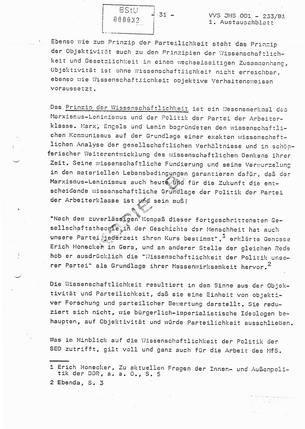 Dissertation Oberstleutnant Horst Zank (JHS), Oberstleutnant Dr. Karl-Heinz Knoblauch (JHS), Oberstleutnant Gustav-Adolf Kowalewski (HA Ⅸ), Oberstleutnant Wolfgang Plötner (HA Ⅸ), Ministerium für Staatssicherheit (MfS) [Deutsche Demokratische Republik (DDR)], Juristische Hochschule (JHS), Vertrauliche Verschlußsache (VVS) o001-233/81, Potsdam 1981, Blatt 32 (Diss. MfS DDR JHS VVS o001-233/81 1981, Bl. 32)
