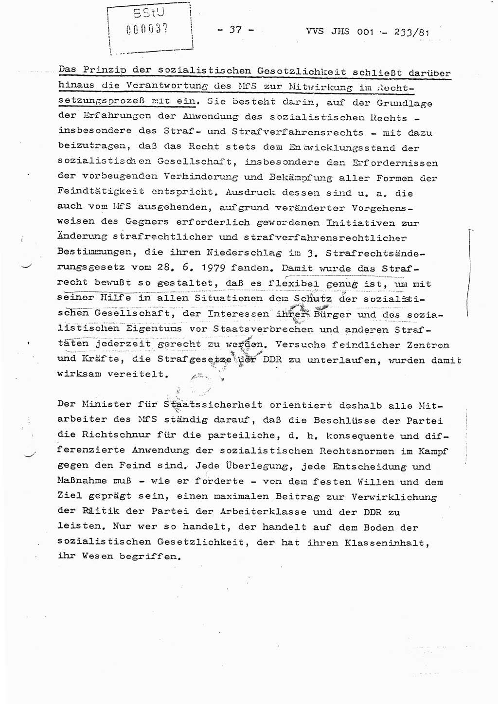 Dissertation Oberstleutnant Horst Zank (JHS), Oberstleutnant Dr. Karl-Heinz Knoblauch (JHS), Oberstleutnant Gustav-Adolf Kowalewski (HA Ⅸ), Oberstleutnant Wolfgang Plötner (HA Ⅸ), Ministerium für Staatssicherheit (MfS) [Deutsche Demokratische Republik (DDR)], Juristische Hochschule (JHS), Vertrauliche Verschlußsache (VVS) o001-233/81, Potsdam 1981, Blatt 37 (Diss. MfS DDR JHS VVS o001-233/81 1981, Bl. 37)