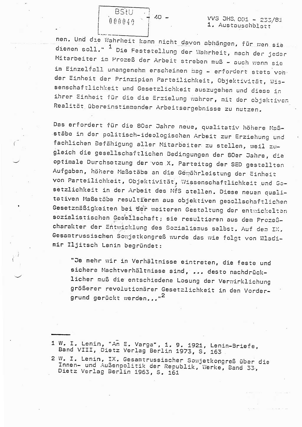 Dissertation Oberstleutnant Horst Zank (JHS), Oberstleutnant Dr. Karl-Heinz Knoblauch (JHS), Oberstleutnant Gustav-Adolf Kowalewski (HA Ⅸ), Oberstleutnant Wolfgang Plötner (HA Ⅸ), Ministerium für Staatssicherheit (MfS) [Deutsche Demokratische Republik (DDR)], Juristische Hochschule (JHS), Vertrauliche Verschlußsache (VVS) o001-233/81, Potsdam 1981, Blatt 40 (Diss. MfS DDR JHS VVS o001-233/81 1981, Bl. 40)
