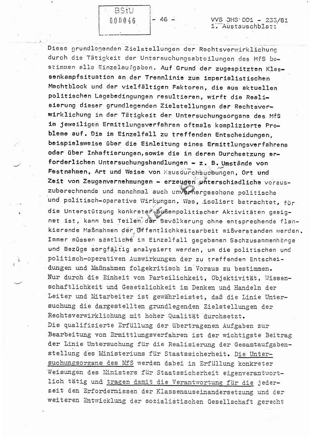 Dissertation Oberstleutnant Horst Zank (JHS), Oberstleutnant Dr. Karl-Heinz Knoblauch (JHS), Oberstleutnant Gustav-Adolf Kowalewski (HA Ⅸ), Oberstleutnant Wolfgang Plötner (HA Ⅸ), Ministerium für Staatssicherheit (MfS) [Deutsche Demokratische Republik (DDR)], Juristische Hochschule (JHS), Vertrauliche Verschlußsache (VVS) o001-233/81, Potsdam 1981, Blatt 46 (Diss. MfS DDR JHS VVS o001-233/81 1981, Bl. 46)