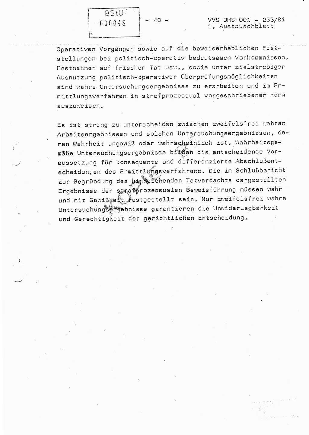 Dissertation Oberstleutnant Horst Zank (JHS), Oberstleutnant Dr. Karl-Heinz Knoblauch (JHS), Oberstleutnant Gustav-Adolf Kowalewski (HA Ⅸ), Oberstleutnant Wolfgang Plötner (HA Ⅸ), Ministerium für Staatssicherheit (MfS) [Deutsche Demokratische Republik (DDR)], Juristische Hochschule (JHS), Vertrauliche Verschlußsache (VVS) o001-233/81, Potsdam 1981, Blatt 48 (Diss. MfS DDR JHS VVS o001-233/81 1981, Bl. 48)