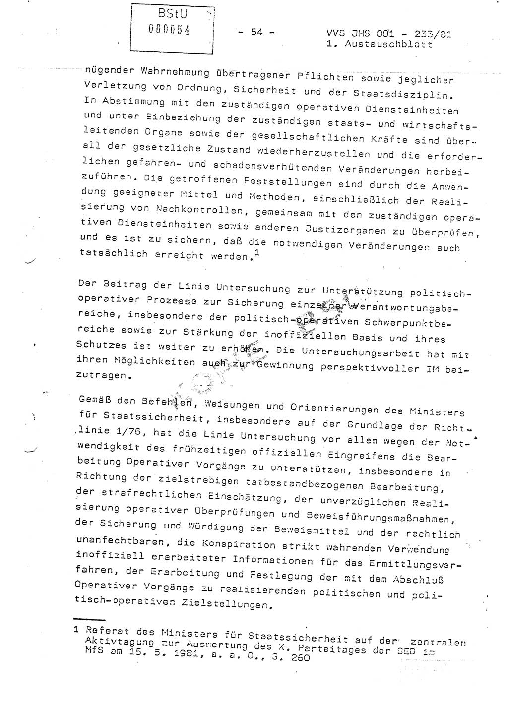 Dissertation Oberstleutnant Horst Zank (JHS), Oberstleutnant Dr. Karl-Heinz Knoblauch (JHS), Oberstleutnant Gustav-Adolf Kowalewski (HA Ⅸ), Oberstleutnant Wolfgang Plötner (HA Ⅸ), Ministerium für Staatssicherheit (MfS) [Deutsche Demokratische Republik (DDR)], Juristische Hochschule (JHS), Vertrauliche Verschlußsache (VVS) o001-233/81, Potsdam 1981, Blatt 54 (Diss. MfS DDR JHS VVS o001-233/81 1981, Bl. 54)