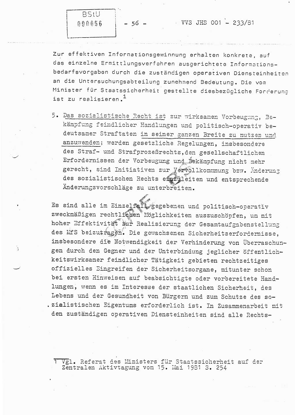 Dissertation Oberstleutnant Horst Zank (JHS), Oberstleutnant Dr. Karl-Heinz Knoblauch (JHS), Oberstleutnant Gustav-Adolf Kowalewski (HA Ⅸ), Oberstleutnant Wolfgang Plötner (HA Ⅸ), Ministerium für Staatssicherheit (MfS) [Deutsche Demokratische Republik (DDR)], Juristische Hochschule (JHS), Vertrauliche Verschlußsache (VVS) o001-233/81, Potsdam 1981, Blatt 56 (Diss. MfS DDR JHS VVS o001-233/81 1981, Bl. 56)