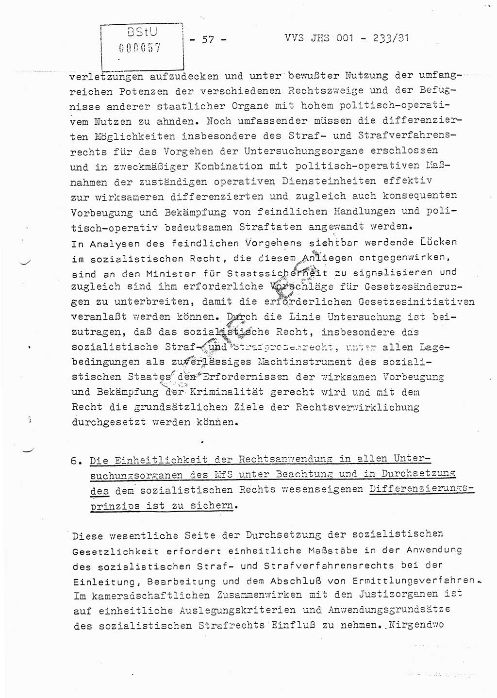 Dissertation Oberstleutnant Horst Zank (JHS), Oberstleutnant Dr. Karl-Heinz Knoblauch (JHS), Oberstleutnant Gustav-Adolf Kowalewski (HA Ⅸ), Oberstleutnant Wolfgang Plötner (HA Ⅸ), Ministerium für Staatssicherheit (MfS) [Deutsche Demokratische Republik (DDR)], Juristische Hochschule (JHS), Vertrauliche Verschlußsache (VVS) o001-233/81, Potsdam 1981, Blatt 57 (Diss. MfS DDR JHS VVS o001-233/81 1981, Bl. 57)